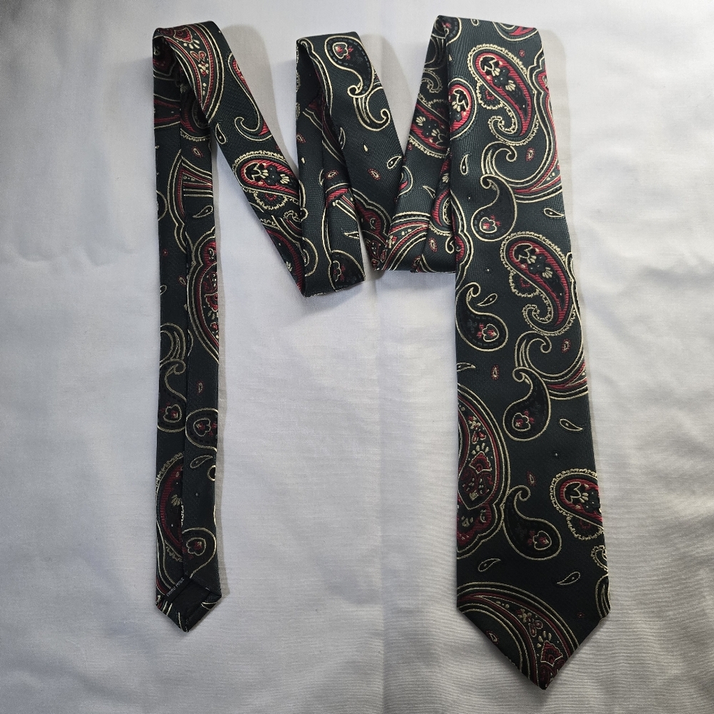 Paisley Tie in Dark Green With Red, Black And Gold Accents